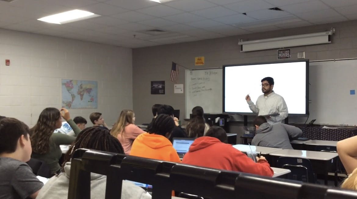 Eder teaching in classroom