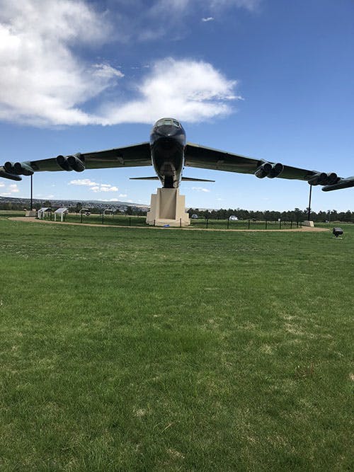 Fighter jet on display at the US Air Force Academy