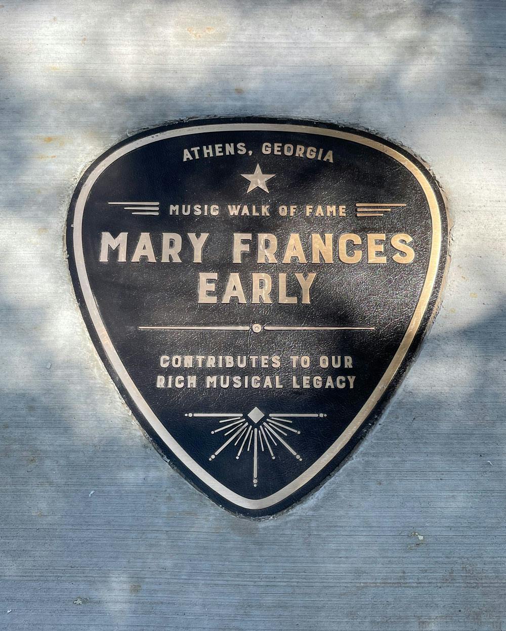 Mary Frances Early Athens Music Walk of Fame plaque on College Avenue.
